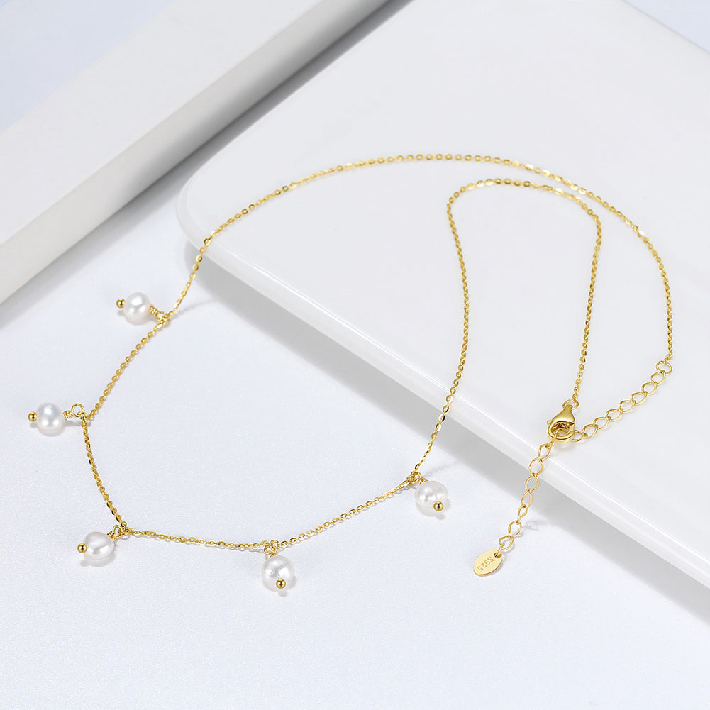 Thalia 14K gold pearl drops necklace