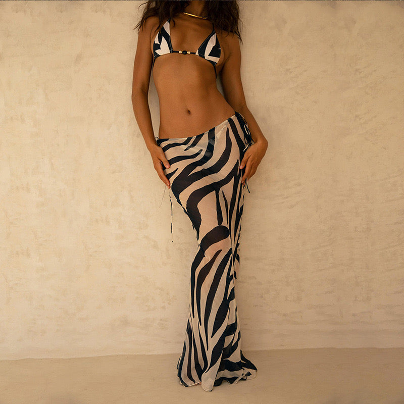 Zebra Bikini & Skirt Set